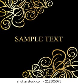 Abstract calligraphic retro luxury golden swirl corner frame with place for text. Can be used for banner, card, poster, label, page decoration or web design