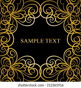 Abstract calligraphic retro luxury golden swirl corner frame with place for text. Can be used for banner, card, poster, label, page decoration or web design