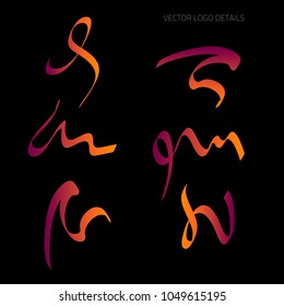 Abstract calligraphic vector logos element set. Color logo details