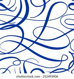 Abstract calligraphy curves vector seamless pattern
