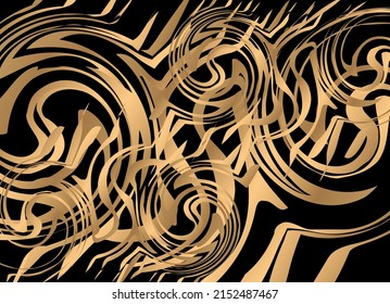 Abstract Calligraphy  Without specific meaning in English. Wave abstract  gold circle pattern. on black background.  Gold Wavy lines pattern.