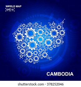 Abstract Cambodia gear map. Vector design