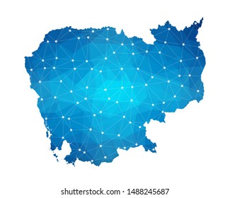 Abstract Cambodia Map geometric rumpled triangular low poly style gradient graphic on white background , line dots polygonal design for your . Vector illustration eps 10