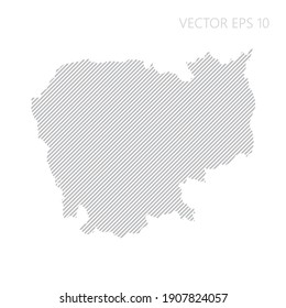 Resumen mapa de Camboya con líneas diagonales grises. Mapa de franjas de Camboya. Ilustración del vector EPS10.