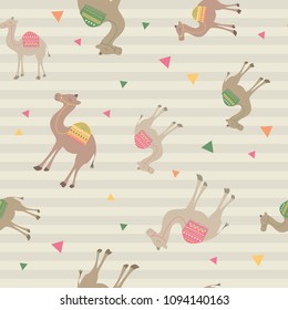 Abstract camel pattern with triangle in stripe. A playful, modern, and flexible pattern for brand who has cute and fun style. Repeated pattern. Happy, bright, and magical mood.