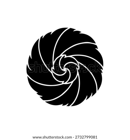 Abstract Camera Aperture Blade Icon, Circular Swirling Floral Pattern Silhouette, Black Geometric Lens Shutter Vector Illustration