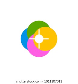 Abstract camera focus icon with colors ball