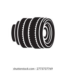 Abstract camera lens stack icon design for professional photography gear