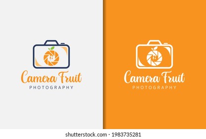 Abstract Camera with a Lens that is Shape Like a Fruit Logo Design. Photography Logo Illustration.