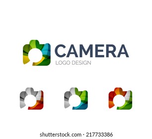Abstract camera logo design made of color pieces - various geometric shapes