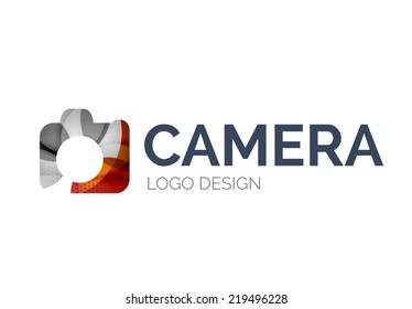Abstract camera logo design made of color pieces - various geometric shapes
