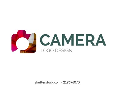 Abstract camera logo design made of color pieces - various geometric shapes