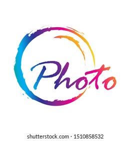 Abstract camera objective and word photo, vector