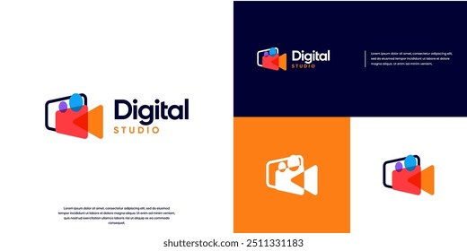 abstract camera with overlapping style, digital studio, entertainment media, logo design illustration.
