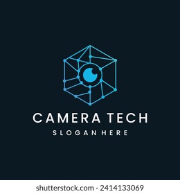 Abstract camera tech logo design vector illustration.