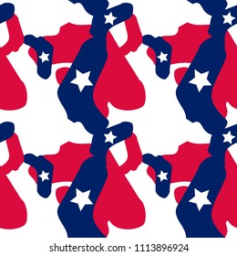 Abstract camo background in national USA colors - white, red and navy blue. Seamless repeat camouflage pattern with stars - UFO patriotic camoflauge, wallpaper, backdrop or print to 4th of July etc.