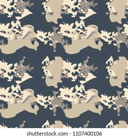 Abstract camo background as urban camouflage in different shades of beige, brown and blue. Seamless repeat pattern - UFO paintball or strikeball camoflauge, wallpaper, backdrop, print for textile
