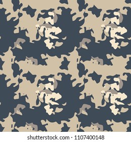 Abstract camo background as urban camouflage in different shades of beige, brown and blue. Seamless repeat pattern - UFO paintball or strikeball camoflauge, wallpaper, backdrop, print for textile