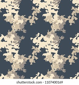 Abstract camo background as urban camouflage in different shades of beige, brown and blue. Seamless repeat pattern - UFO paintball or strikeball camoflauge, wallpaper, backdrop, print for textile