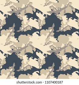 Abstract camo background as urban camouflage in different shades of beige, brown and blue. Seamless repeat pattern - UFO paintball or strikeball camoflauge, wallpaper, backdrop, print for textile