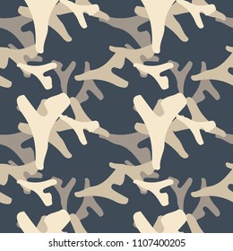 Abstract camo background as urban camouflage in different shades of beige, brown and blue. Seamless repeat pattern - UFO paintball or strikeball camoflauge, wallpaper, backdrop, print for textile