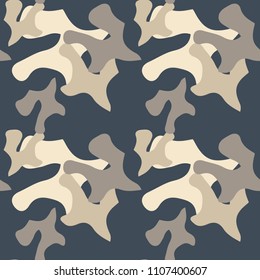Abstract camo background as urban camouflage in different shades of beige, brown and blue. Seamless repeat pattern - UFO paintball or strikeball camoflauge, wallpaper, backdrop, print for textile