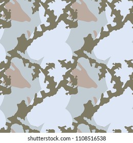 Abstract camo background as urban camouflage in different shades of beige, gray and blue. Seamless repeat pattern - UFO paintball or strikeball camoflauge, wallpaper, backdrop or for print for textile