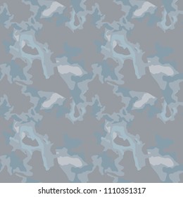 Abstract camo background as urban camouflage in different shades of grey and blue. Seamless repeat pattern - UFO paintball or strikeball camoflauge, wallpaper, backdrop or for print for textile