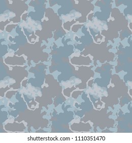 Abstract camo background as urban camouflage in different shades of grey and blue. Seamless repeat pattern - UFO paintball or strikeball camoflauge, wallpaper, backdrop or for print for textile