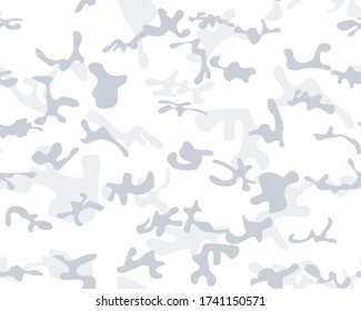 Abstract Camo Brush. Gray Camo Paint. Army Gray Grunge. Modern Snow Texture. White Vector Pattern. Military Vector Camoflage. Winter Urban Camouflage Seamless Paint. Hunter Woodland Background.