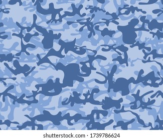 Abstract Camo Brush. Urban Camo Paint. Tree Dirty Grunge. Fabric Sea Texture. Sea Repeat Pattern. Seamless Vector Background. Blue Blue Camouflage Seamless Print. Modern Woodland Camoflage.