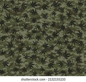 
Abstrakter Camo mit Cannabis hinterlässt Vektorkhaki-Textur, trendiger Druck.