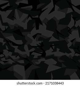 Resumen de patrón negro geométrico camo, de fondo sin costura vectorial.