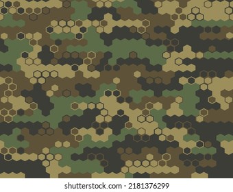 
Abstract camo hexagon texture seamless trendy design. Digital pattern.