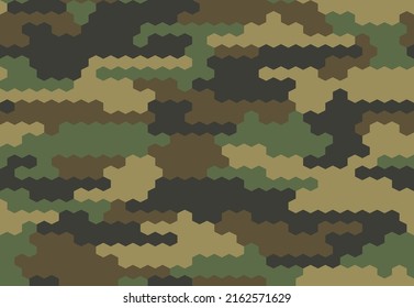 Abstract camo hexagonal vector pattern, seamless illustration for textile.