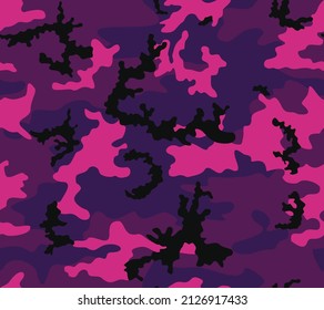 Abstract camo purple background, trendy vector seamless pattern.