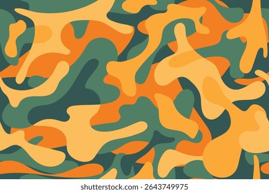 Abstract camouflage background in autumn colors. Seamless Autumn Camouflage pattern. Deciduous. Vector illustration, Repeated background for wallpaper, wrapping, packing, textile, scrapbooking.