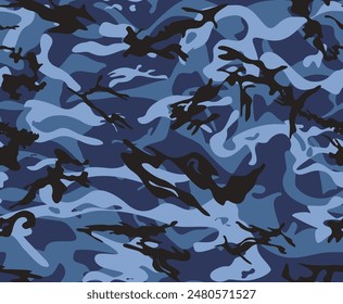 
abstract camouflage blue military pattern, marine, seamless vector background