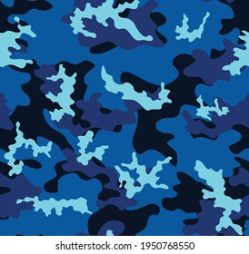
Abstract camouflage, blue seamless pattern, trendy street style.