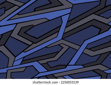 Patrón geométrico sin soldadura de camuflaje abstracto con formas poligonales rayadas. Ornamento moderno de textura deportiva digital para tela, moda e impresión de envoltura de vinilo. Fondo vectorial.