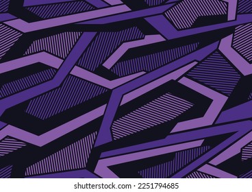 Patrón geométrico sin soldadura de camuflaje abstracto con formas poligonales rayadas. Ornamento moderno de textura deportiva digital para tela, moda e impresión de envoltura de vinilo. Fondo vectorial.