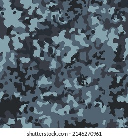 Abstract camouflage, gray blue background, vector seamless trendy texture, disguise.