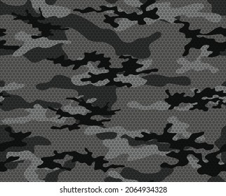 Abstract camouflage, gray hexagonal digital pattern, geometric texture. EPS 10