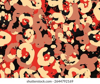 Abstract Camouflage Leopard Spots Vector Seamless Art Pattern Animal Skin Colorful Trendy Furry Pattern, Micro and Macro Elements suitable for printing on surface All over print, Suitable for woman