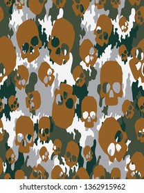 Abstract camouflage pattern with brown skull silhouettes.Seamless wallpaper.Repeating background.