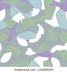 An abstract camouflage pattern containing uneven spots of different colors. Fashionable texture. A network of small mutually perpendicular ovals.