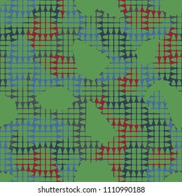 An abstract camouflage pattern containing uneven spots of different colors. Fashionable texture. Chess network consisting of divided ovals.