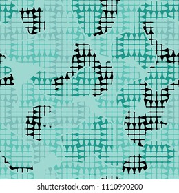 An abstract camouflage pattern containing uneven spots of different colors. Fashionable texture. Chess network consisting of divided ovals.