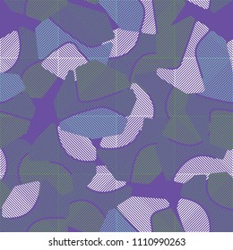 An abstract camouflage pattern containing uneven spots of different colors. Fashionable texture. Squares consisting of diagonal segments located in staggered order.