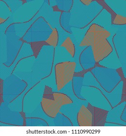 An abstract camouflage pattern containing uneven spots of different colors. Fashionable texture. Squares consisting of diagonal segments located in staggered order.